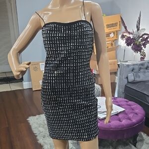 Silver and Black Sequin Embellished Mini Dress
